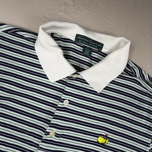 Masters Collection Polo Shirt Striped Mens L Blue Green Pima Cotton Golf Logo
